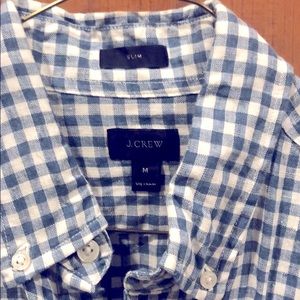 J. Crew blue gingham linen shirt